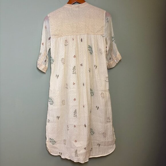 Buna Handmade Midi Dress Cream Cotton Silk Floral Buttons Med Cottagecore Fairy - Picture 2 of 16